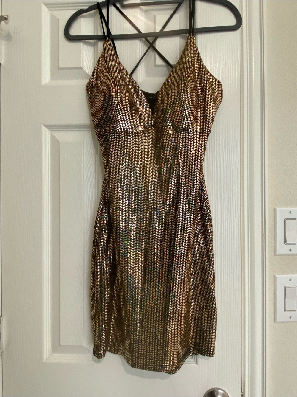 Metallic Gold Sequin Slip Dress - Women